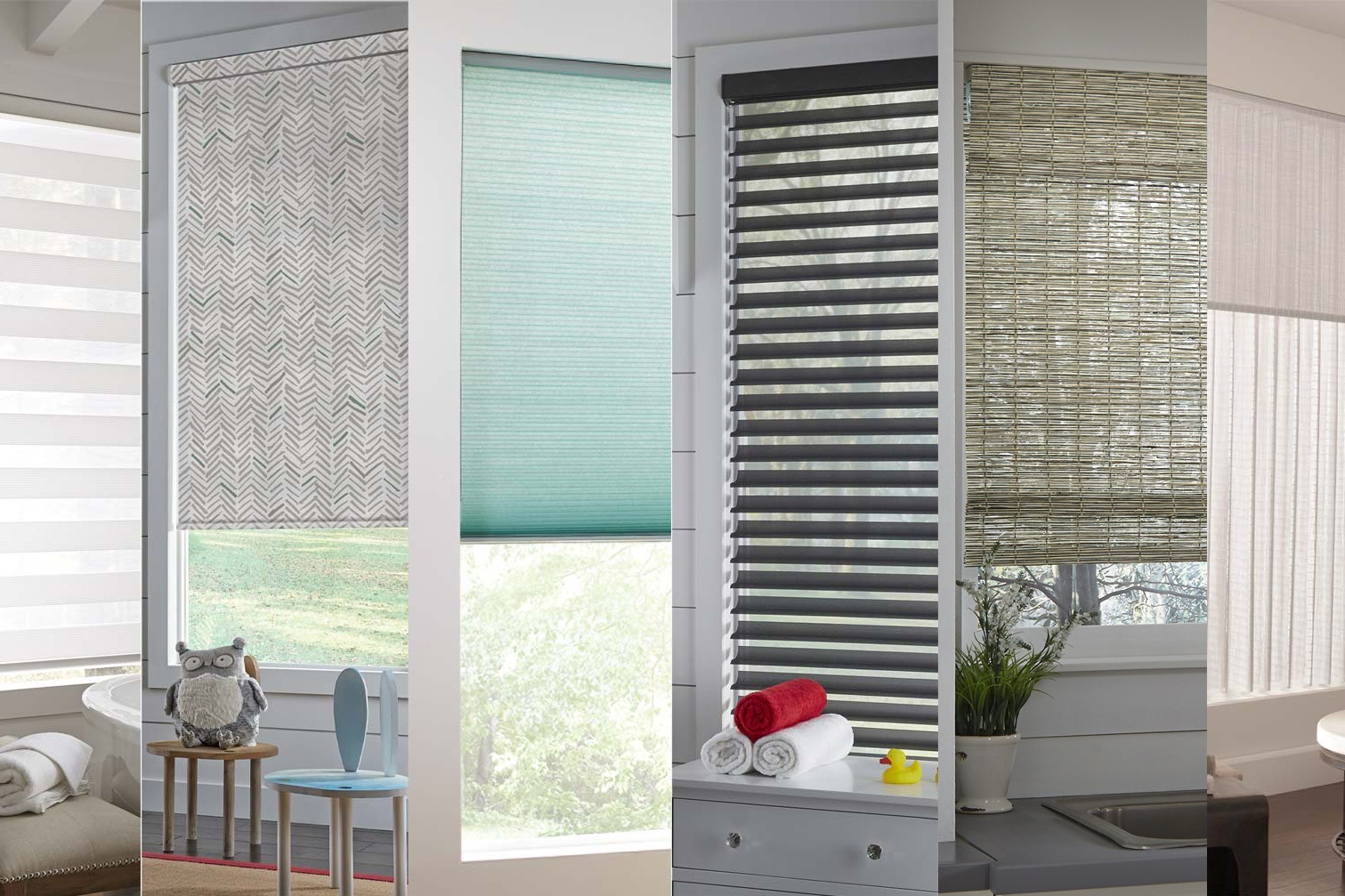 Shades - Pearl & Co Several styles of custom window shades, including Roman shades, side by side