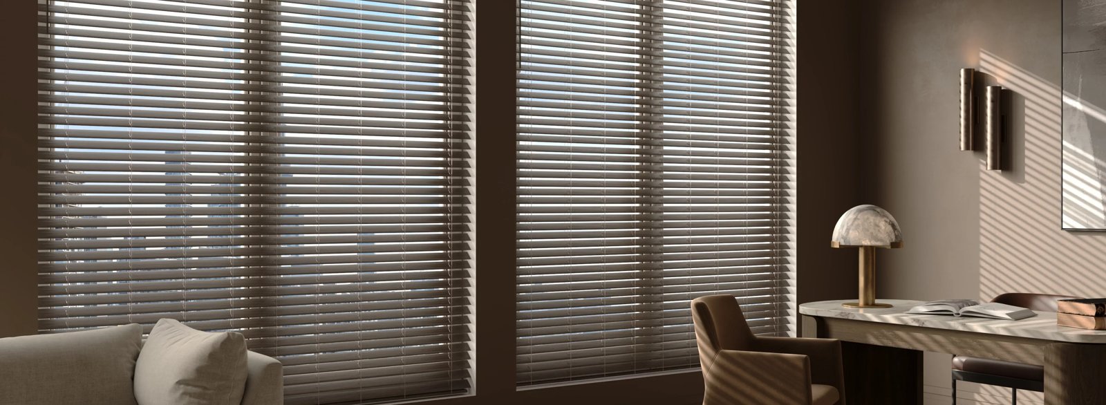 Faux wood blinds taupe chandler az - Pearl & Co Cordless faux wood blinds in taupe, Chandler AZ