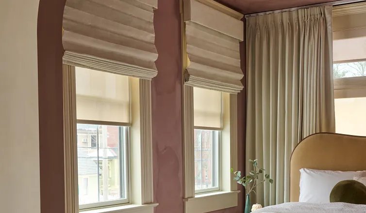 Tailored roman shades bedroom paradise valley az - Pearl & Co Tailored Roman shades in a Paradise Valley AZ bedroom
