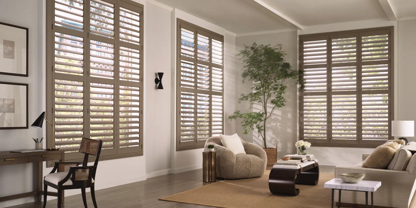 hunter-douglas-newstyle-shutters-scottsdale-az - Pearl & Co Plantation shutters in a Scottsdale AZ sitting room