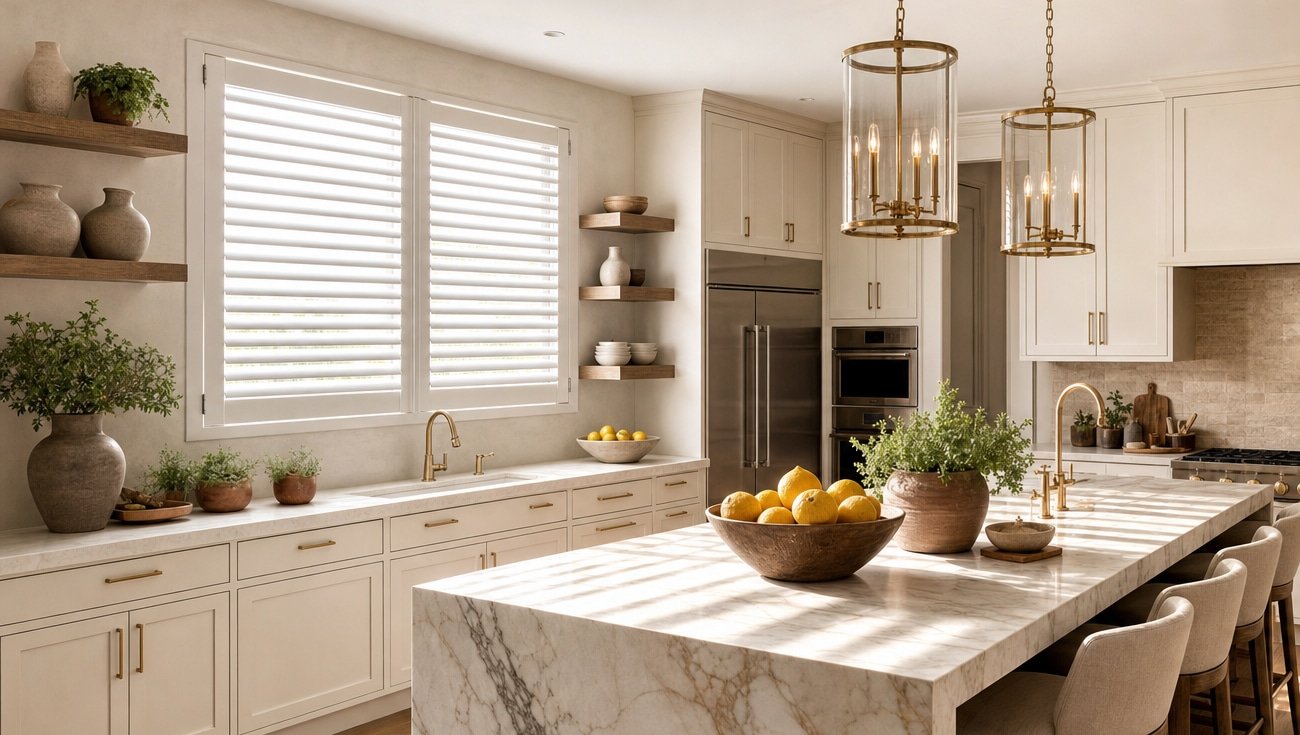 Aquashield shutters kitchen carefree az - Pearl & Co Plantation shutters in a Carefree AZ kitchen