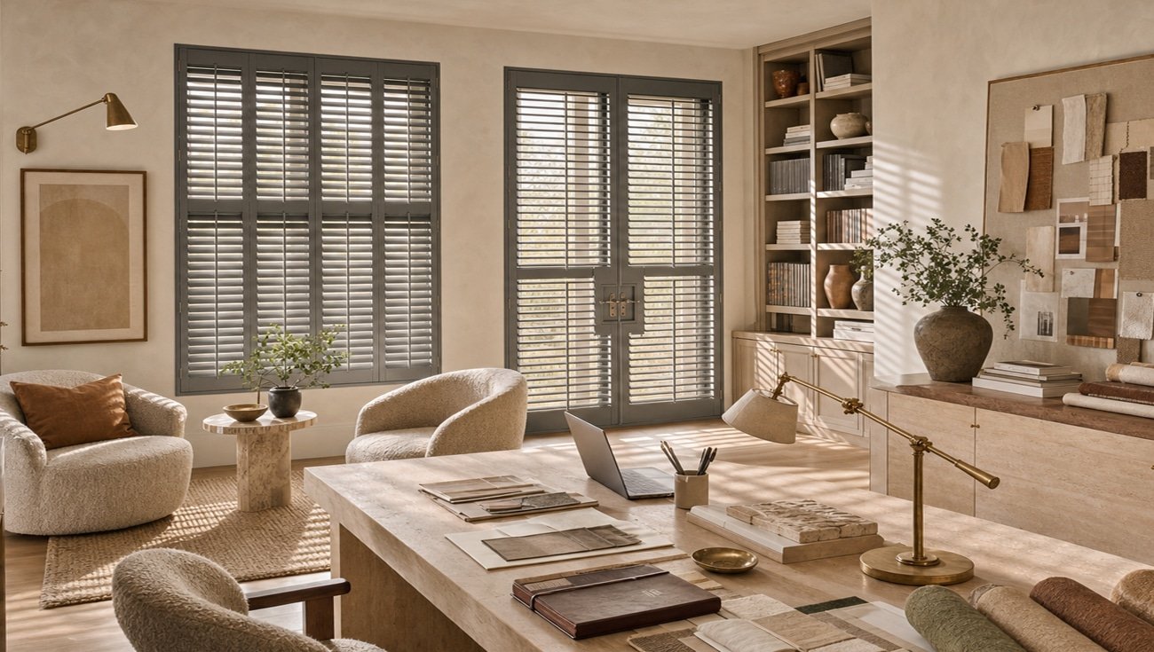 Brightwood shutters home office cave creek az - Pearl & Co Plantation shutters in a Cave Creek AZ home office