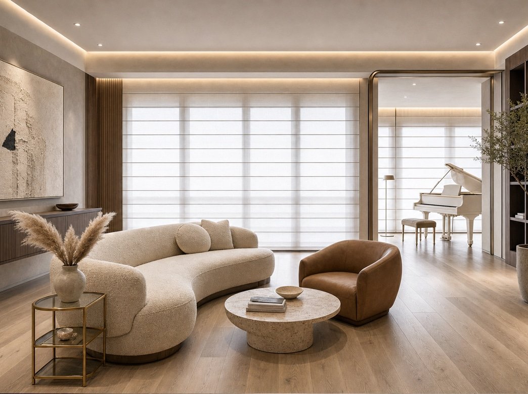 Centerpiece shades living room scottsdale az - Pearl & Co Custom shades in an elegant Scottsdale AZ living room