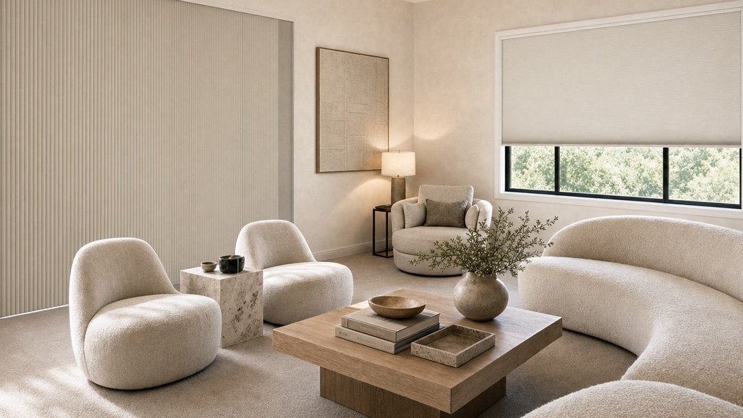 Roller shades sitting room fountain hills az - Pearl & Co Roller shades in a soft Fountain Hills AZ sitting room