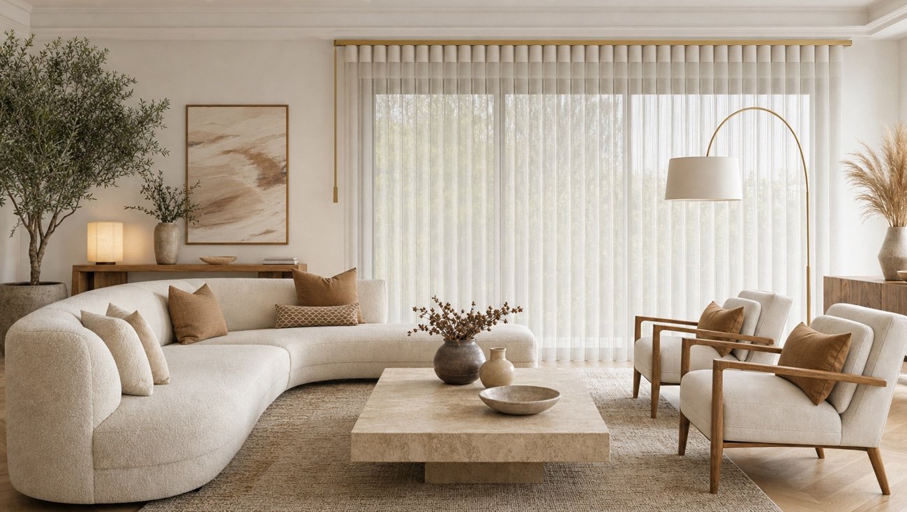 Smartdrape shades living room fountain hills az - Pearl & Co Sheer shades on a wide window in a Fountain Hills AZ living room