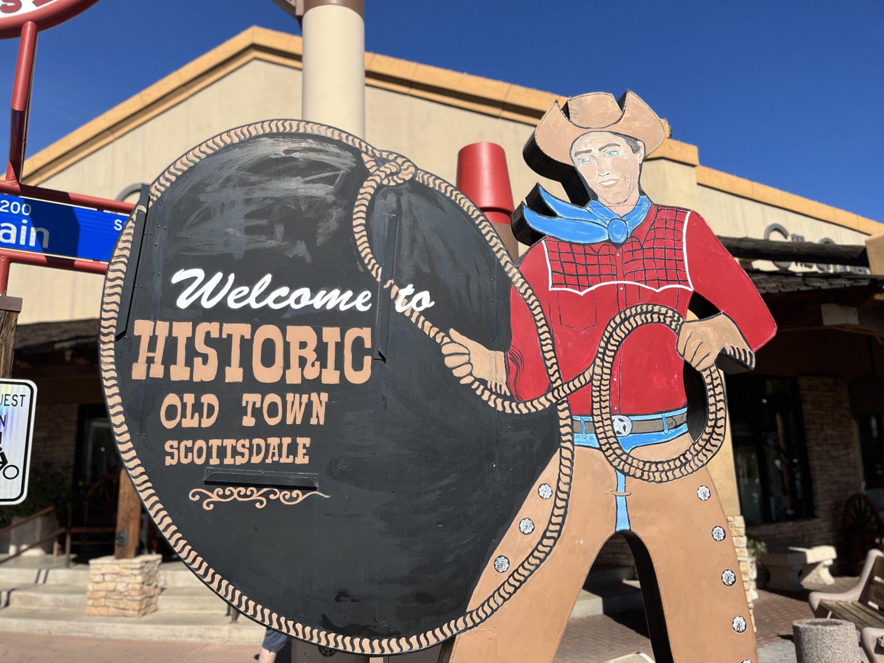 old-town-scottsdale-sign - Pearl & Co Welcome to Historic Old Town Scottsdale sign with a cowboy figure